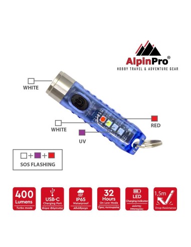 Φακός μπρελόκ AlpinPro Tiny 400 Lumens Blue