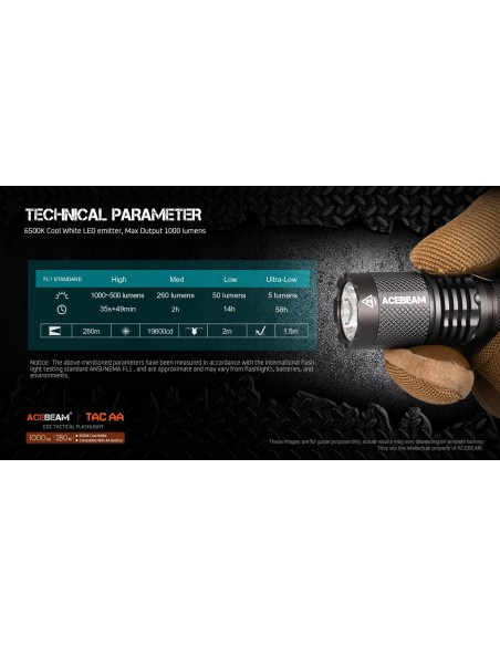 Φακός Acebeam TAC AA Grey 1000lm - 6500K + Battery