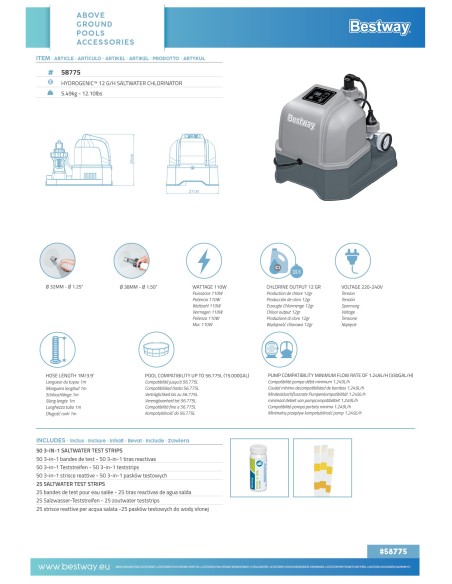 Χλωριοποιητής Bestway Hydrogenic 12 g/h Saltwater Chlorinator