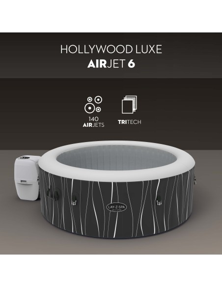 Lay-Z-Spa Hollywood Luxe AirJet 6 Black Waves Round (1.96m x 66cm)
