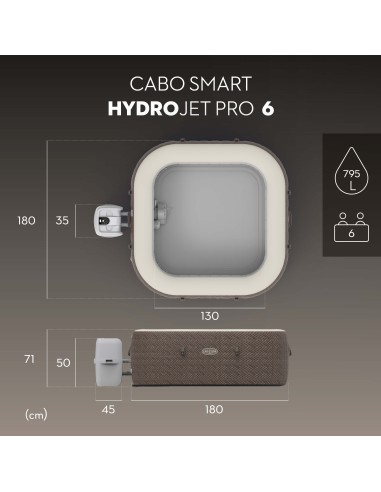 Lay-Z-Spa Cabo MaxHold EnergySense Smart HydroJet 6 Brown Rattan Square (1.80m x 1.80m x 71cm)