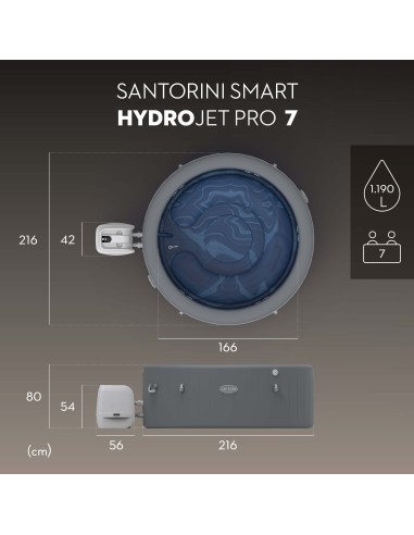 Lay-Z-Spa Santorini MaxHold EnergySense Smart Luxe HydroJet Pro 7 Grey Round (2.16m x 80cm)