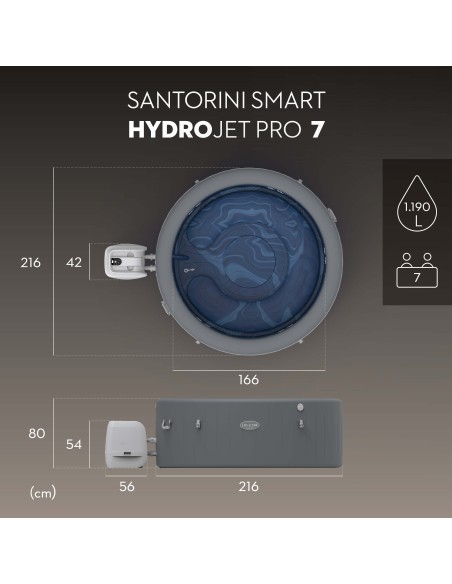 Lay-Z-Spa Santorini MaxHold EnergySense Smart Luxe HydroJet Pro 7 Grey Round (2.16m x 80cm)