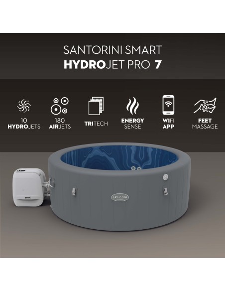 Lay-Z-Spa Santorini MaxHold EnergySense Smart Luxe HydroJet Pro 7 Grey Round (2.16m x 80cm)