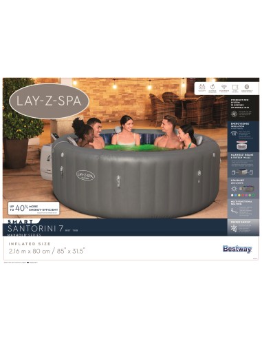 Lay-Z-Spa Santorini MaxHold EnergySense Smart Luxe HydroJet Pro 7 Grey Round (2.16m x 80cm)