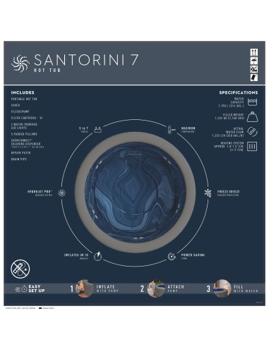 Lay-Z-Spa Santorini MaxHold EnergySense Smart Luxe HydroJet Pro 7 Grey Round (2.16m x 80cm)